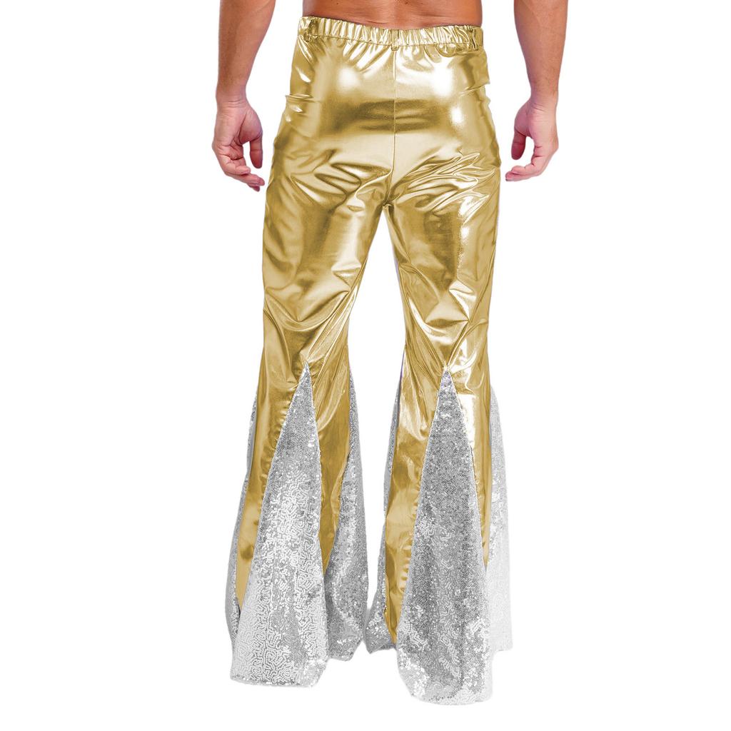 S-3XL Men's 70s Disco Pants Shiny Metallic Sequins, Hippie Vintage Bell Bottoms Flared Pants for Dance Party & Nightclub