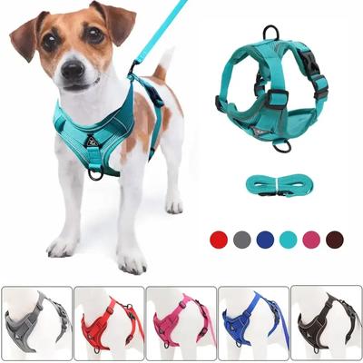 Hiçbir çekme köpek koşum ve tasma seti ayarlanabilir evcil hayvan koşumu yeleği küçük köpekler kediler için yansıtıcı örgü köpek göğüs kemeri fransız Bulldog