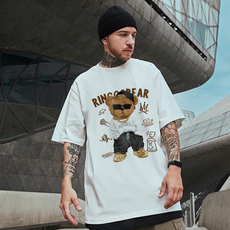 

New Shortsleeved Bear Mens 2026 Hiphop Loose Largesized Tshirt with Fivequarter Sleeves Ideal for Couples Outfits 4XL