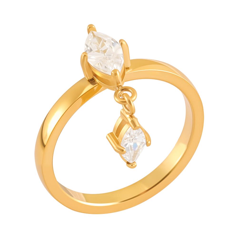 JOVO LOVE Water Drop Stainless Steel Two Zircon Ring Sparkling Crystal Tassel Vertical Fing Rings PVD 18K Gold Plating Jewelry