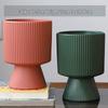 Nordic Ceramic Flower Pot with Tray - High-Footed Vertical Stripes for Indoor/ Balcony, Ideal for Pothos and Orchids.