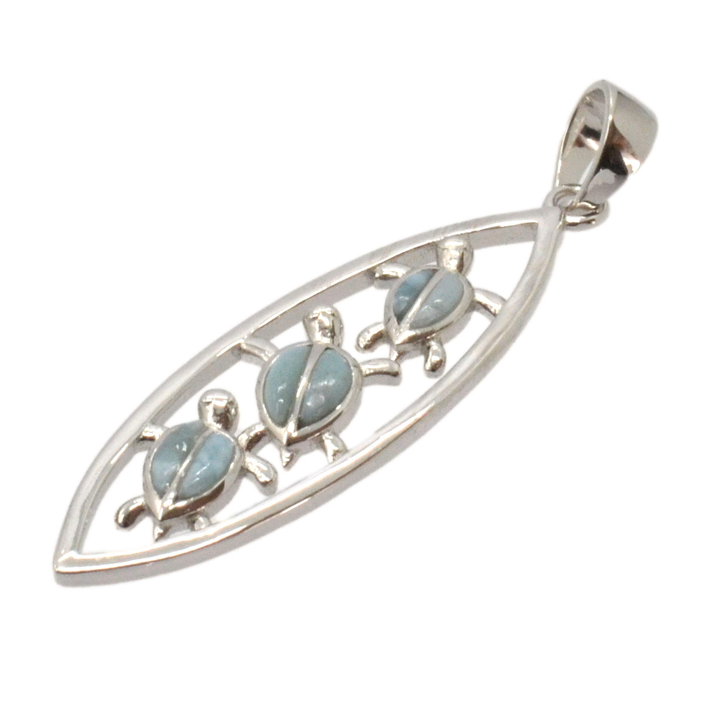 

BreezyIsland Larimar Pendant Top, Honu (Sea Turtle) Surfboard, Sterling Silver 925