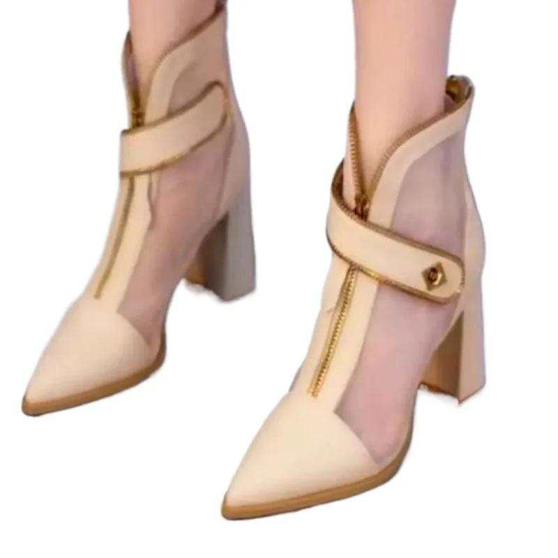 Fashion Shoes Female 2025 High Quality Pointed Toe Women's Boots Fashion Mesh Breathable Shoes Women New Best Seller Zipper Sandal Boots