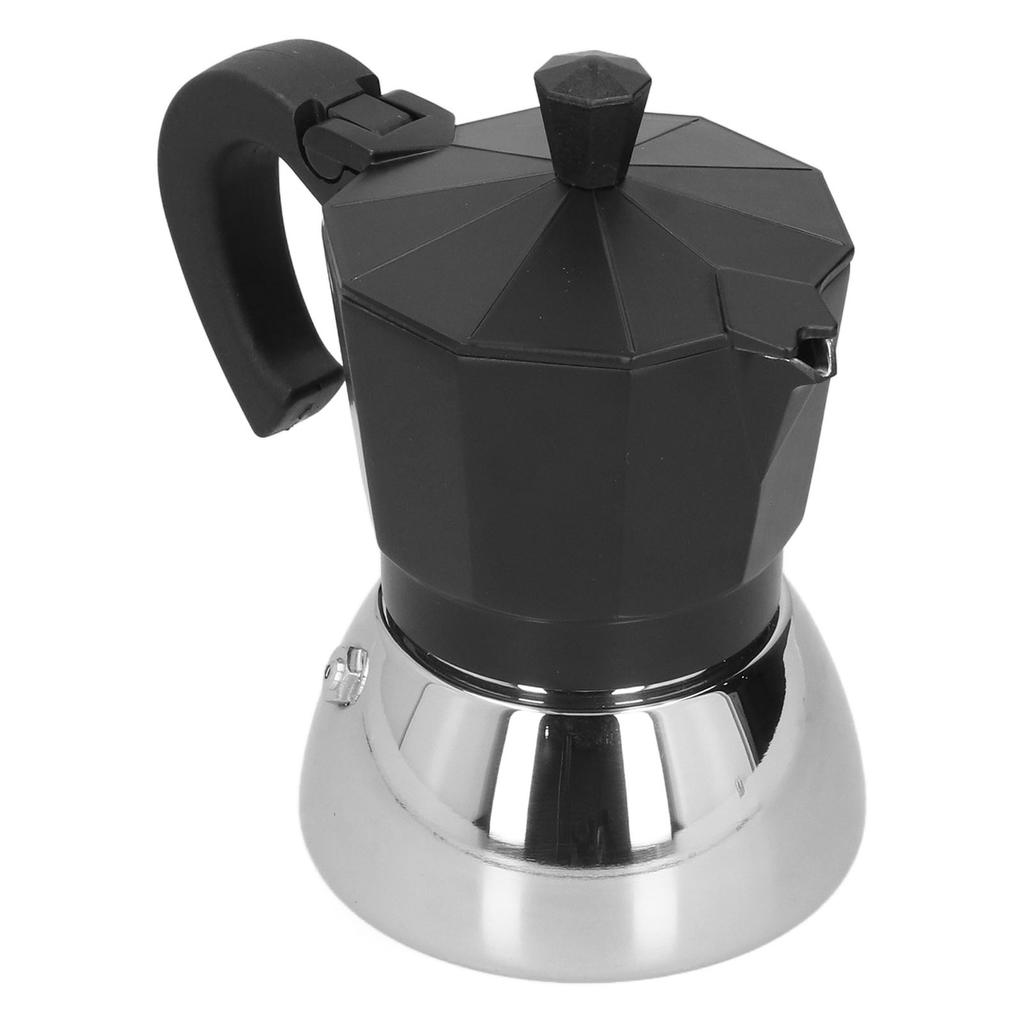 Cafetieră italiană octogonală din aluminiu cu 4 căni, 180 ml, Moka, neagră