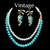 New Turquoise Pearl Bead Mixed Necklace Detachable Versatile Earring Set Fresh