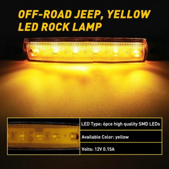 10 Pods LED Rock Lights Underglow Car Truck Bed Lighting Neon Light Decor Yellow