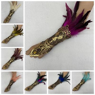 Embroidery Halloween Feather Gloves Retro Women Feather Lace Glove  Carnival