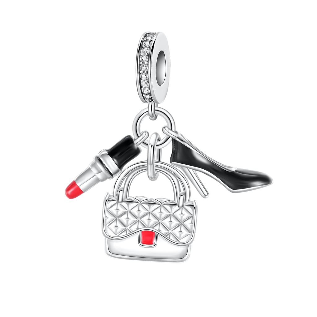 Romantisches Thema Echte Kupfer Lippenstift Schuhe Tasche Anhänger Rucksack Perlen Anhänger Passend für Damen Armband Halskette DIY Feiner Feiner Schmuck Geschenkartikel