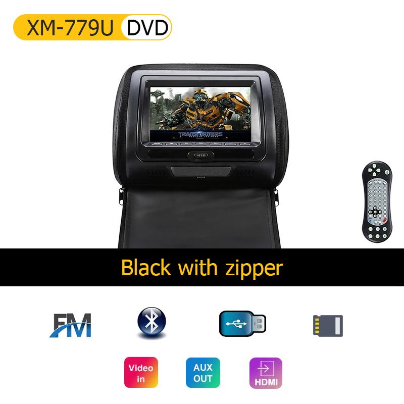 Universal Car Headrest Monitor 7inch LCD Screen Rear Seat Pillow For MP4 MP5 DVD Player Support AV/USB/SD/FM/Headphone/Bluetooth