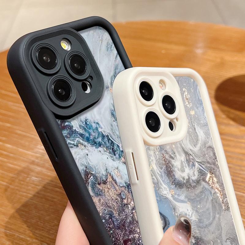 Für iPhone 16 15 Pro Max 14 Plus 13 12 Pro 11 XS XR 8 7 Hülle Marmor Wellenstreifen Stoßfeste Linsenschutz Weiche Telefonhülle