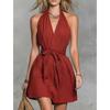Sommer Neues Sexy Ausschnitt V-Ausschnitt Damen Figurbetontes Kleid mit Modischer Taille Kordelzug Einfarbige Lässige Urlaubsbekleidung Damen