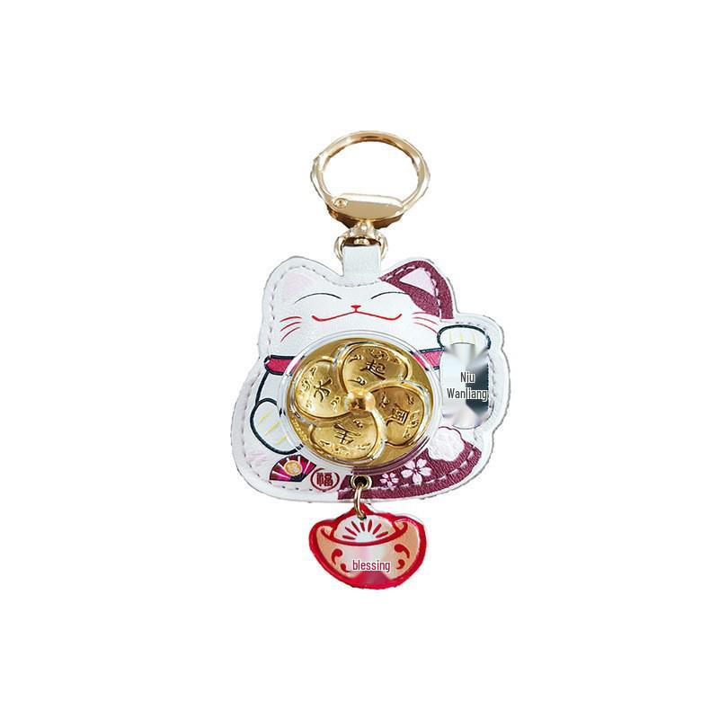 Zhou Family 999 Lucky Cat Keychain: Wind & Water Fortune Charm & Bag Pendant Gold Foil