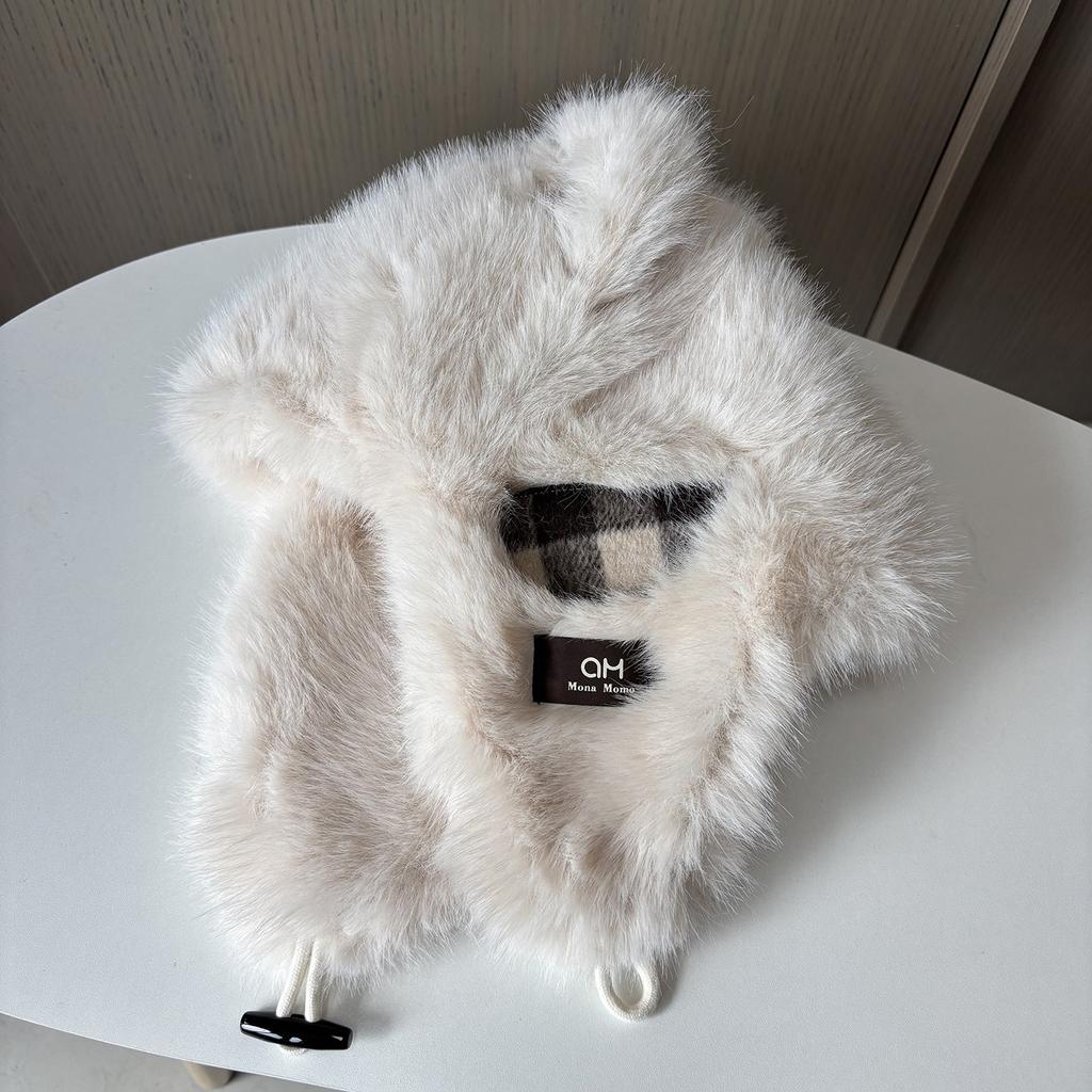 Cute bear ears thickened warm hat women's fashion versatile plush hat travel ear protection Lei Feng hat