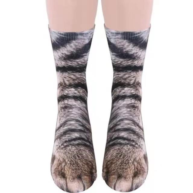 3D Animal Paw Mid-Calf Socks - Cartoon Print, Fun Hoof Design for Adults, Cat & Dog Styles