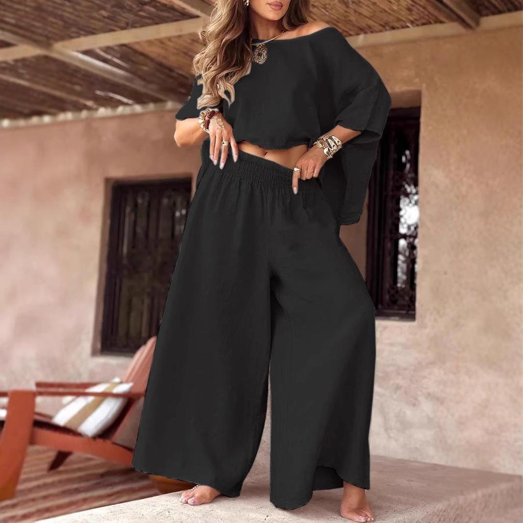 2025 European & American Casual Loose Off-Shoulder Summer Women's Set