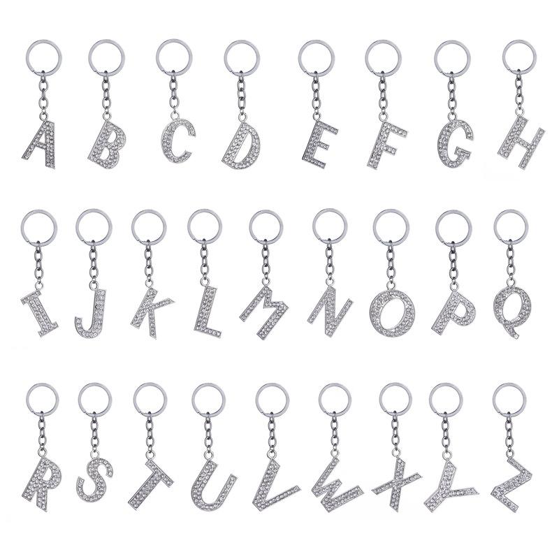 Fashion Charm 26 English Letters A-Z Alphabet Keychains Car Bag Crystal Rhinestones Alloy Name Key Chains Jewelry