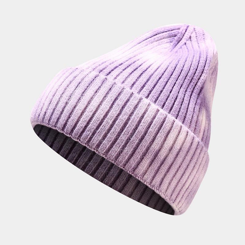Knitted Beanie Hat Women Winter Warm Stripe Cuffed Pointed Cap Outdoor Fashion Accessory