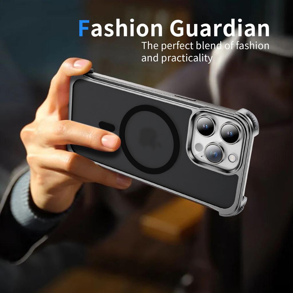 Armor Corner Pad Protection Magnetic Case For iPhone 15 Pro Max 14 Plus 13 12 Matte Cover Titanium Alloy Frameless For Magsafe
