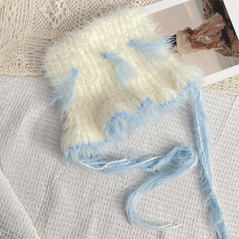 

Cute cat ears wool hat women s winter versatile face small warm knitted hat plush ear protectors