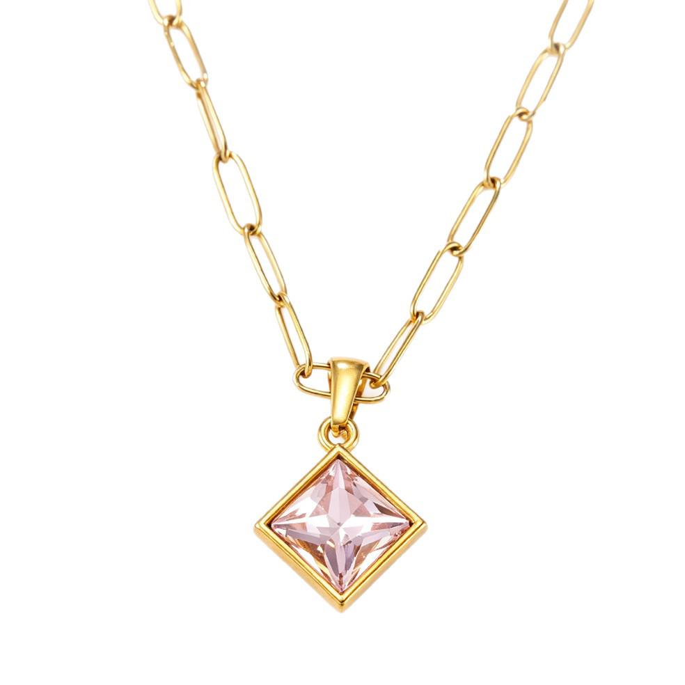 18K Gold Plated Pink Zirconia Necklace - Versatile, Fashionable Women's Clavicle Chain