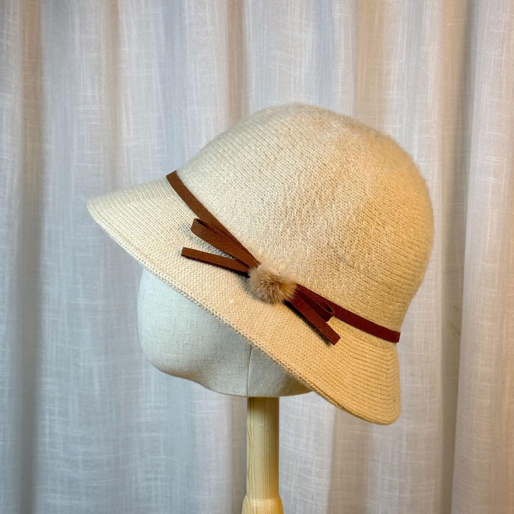 Hat Women's Autumn and Winter Bow Bucket Hat Dome Basin Hat British Retro Top Hat