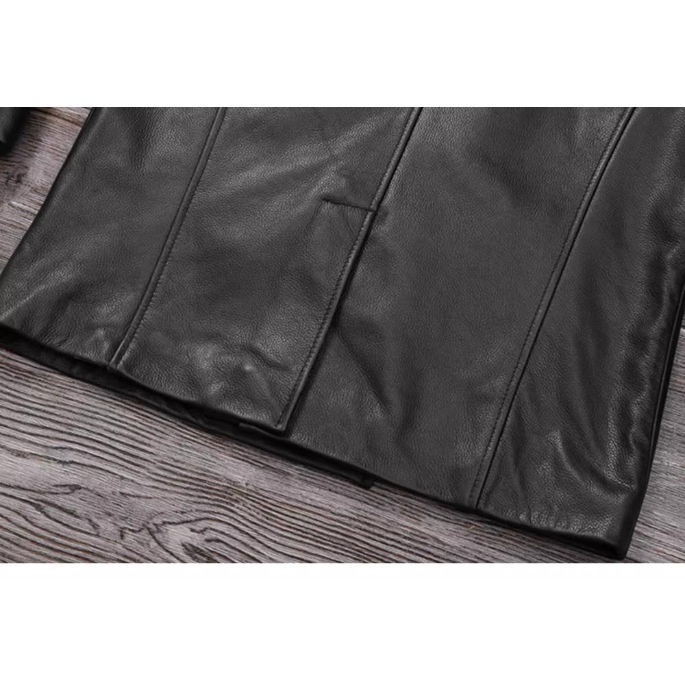 Chinese Size Long Men Leather Coat Genuine Soft Cow Leather Classic Double Breasted Turn Down Collar Leather Jackets For Men Clothing Autumn