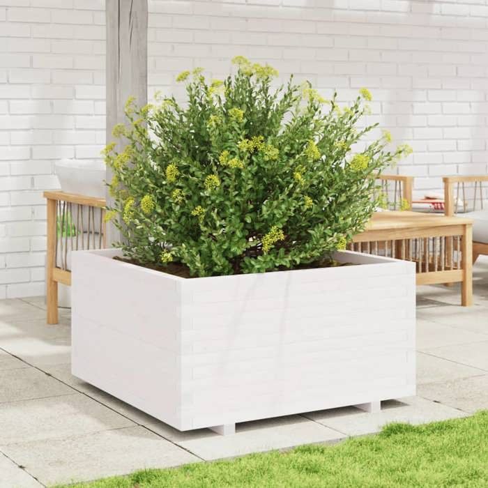VidaXL Planter White 90x90x49.5 Cm Solid Pine Wood, Outdoor Planter, Flower Box, Tomato Planter, Planter of 3282535
