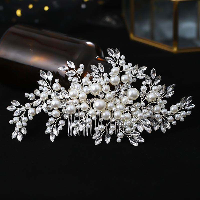 Luxurious Pearl Hair Comb Headband Rhinestone Pearl Hair Accessories For Women Wedding Accessories Tiara Headpiece