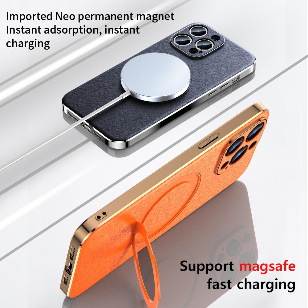 Coque LANGSIDI en Cuir avec Support Anneau Magnétique pour iPhone 16 15 14 Pro Max 13 12 pour Magsafe Charge Sans Fil Coques de Protection pour Objectif
