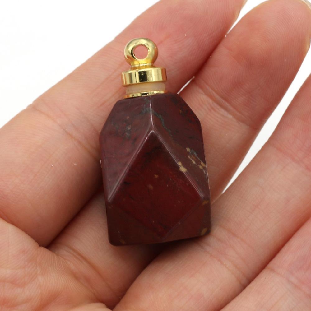 Natural Stone Perfume Bottle Pendant Polygon Semi-precious for Jewelry Making DIY Necklace Accessory