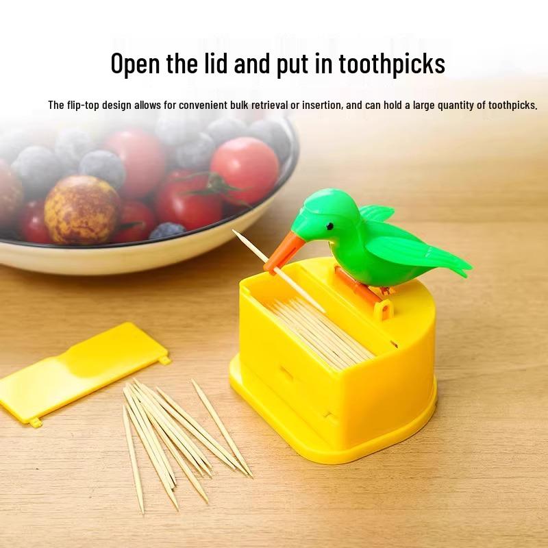 Automatic Cartoon Bird Toothpick Holder: Creative Press-Type Smart Box for Living Room