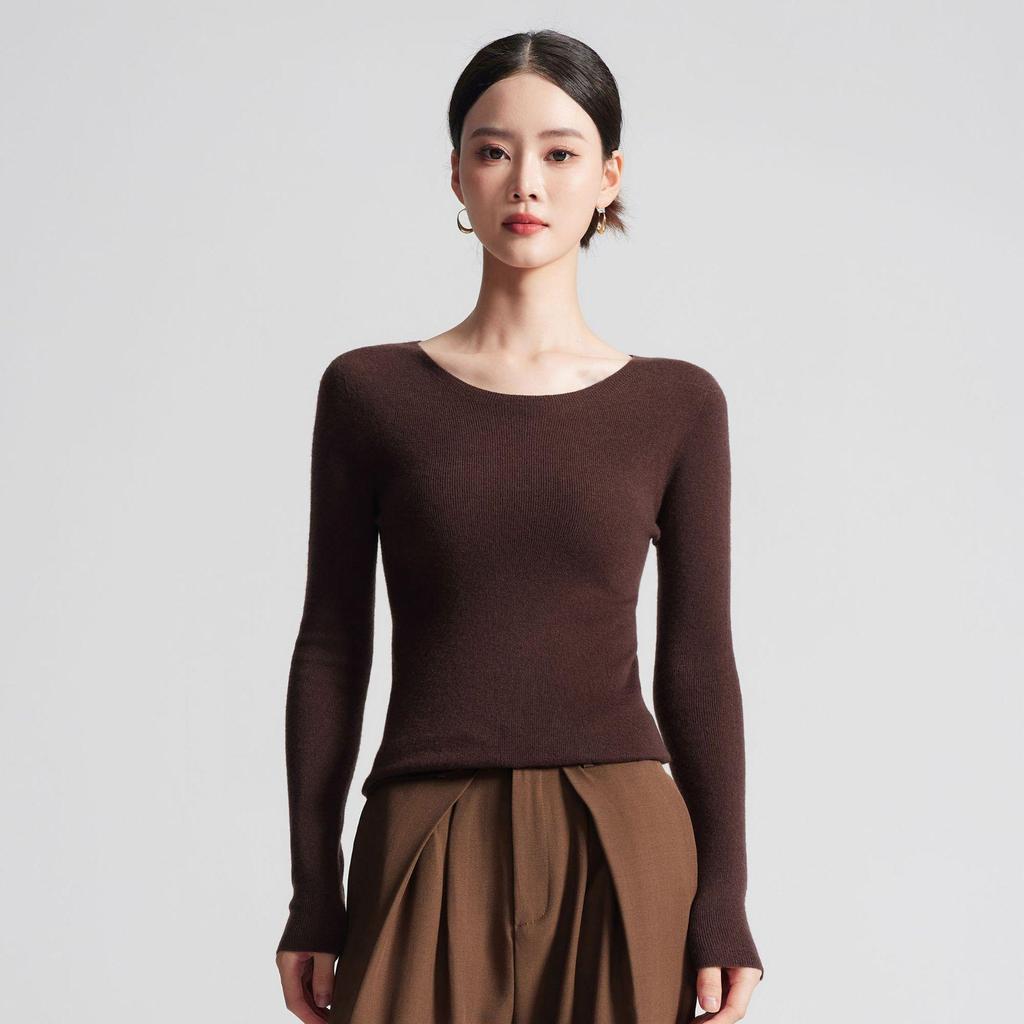 Machine Washable Women's Seamless 100% Pure Wool Round Neck Knit Sweater, 60 Count, 18 Gauge, Autumn Base Layer