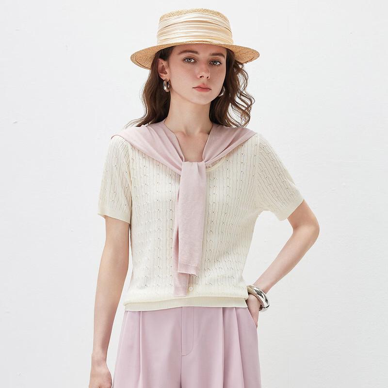 Dünn gestricktes kurzärmeliges T-Shirt für Damen aus Lyocell-Mischgewebe