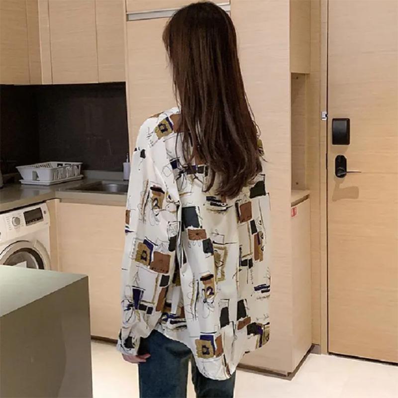 Skjorte Dame Retro Hong Kong Stil Vår og Sommer Stil Koreansk Trykkdesign POLO Krage Nisje Løs Skjorte Dame Topp