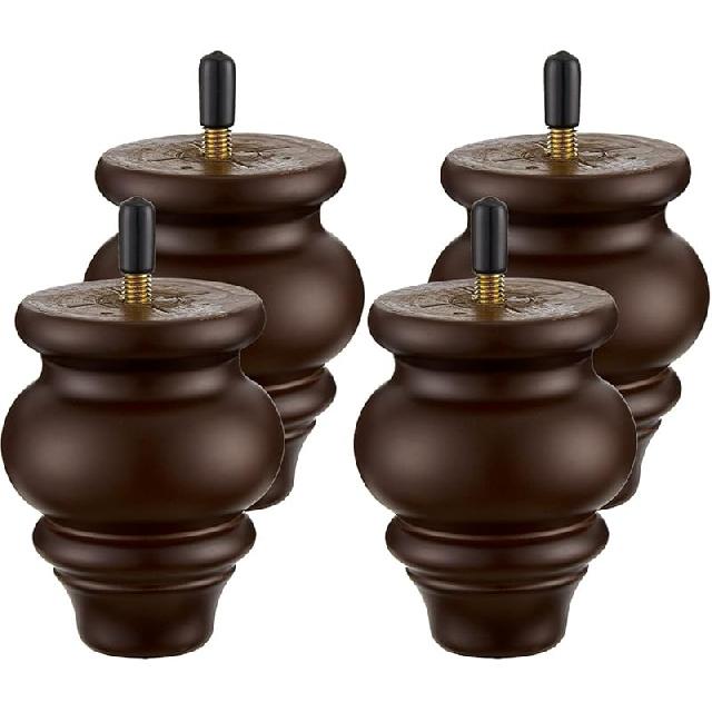 Ножки для деревянной мебели 6 дюймов, Ножки для дивана, Набор из 4 штук, Круглые ножки для дивана, Эспрессо, Ножки для стола в стиле середины века, Запасные части для дивана, для комода, буфета, 3.5 inch