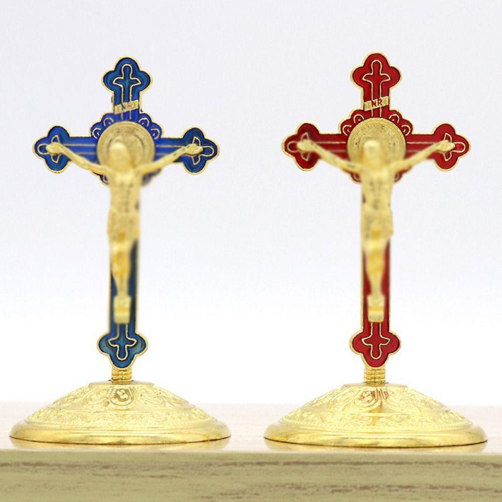 With Stand Zinc Zinc Alloy Cross Ornaments Religious Plated Gold Statue Church Cross Ornaments  Home Decor