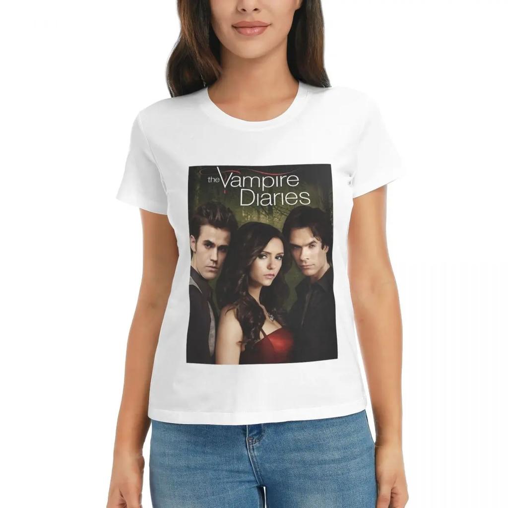 T-shirt Femme The Vampire Diaries Damon Salvatore Été Manches Courtes T-shirts Col Rond T-shirts en Coton Vêtements Hauts Streetwear