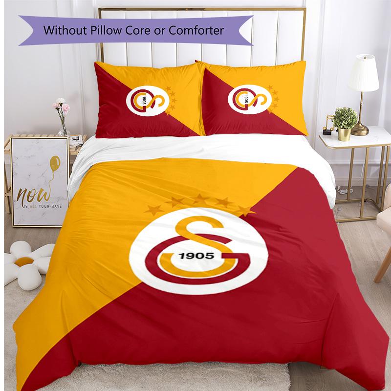 Set Lenzuola 3 Pezzi Stampato Galatasaray FC Traspirante Copripiumino con Federe Biancheria da Letto Decorativa per Camera da Letto Casa