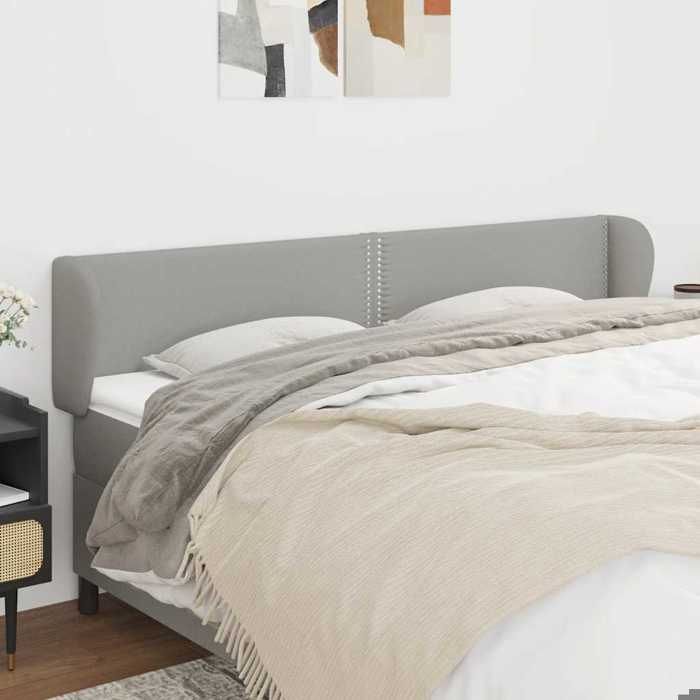 Tête de lit - Avec oreilles - Gris clair - 183 x 23 x 78/88 cm - Hauteur réglable