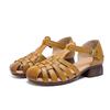 New Women's Sandals Chunky Heel Roman Retro Pig Cage Shoes Women Genuine Leather Openwork Comfortable Shoes Female