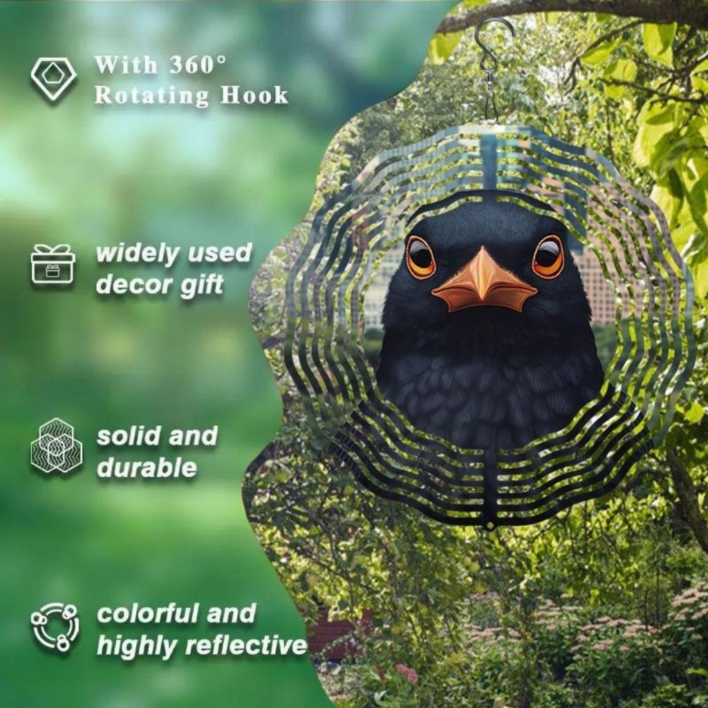 Metal Wind Spinner with Town Crow Design 3D Hanging Decor for Indoor Outdoor Garden Yard Patio No Power Needed Easy to Install