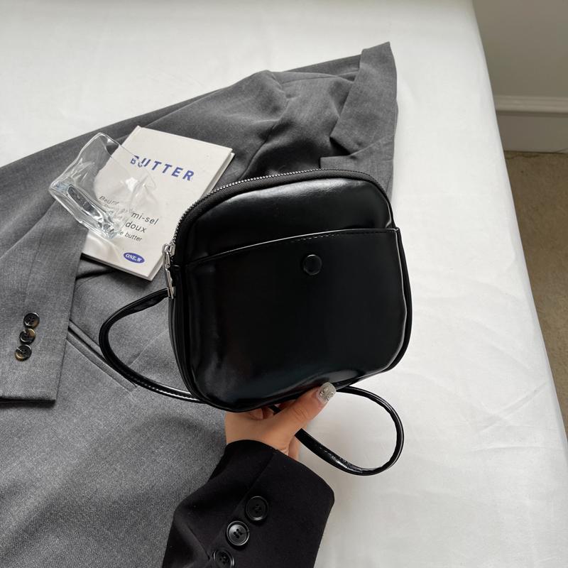 High-Grade Sense One Shoulder Bags Women Soft Leather Zipper Design Small Square Pack Solid Color Phone Bag