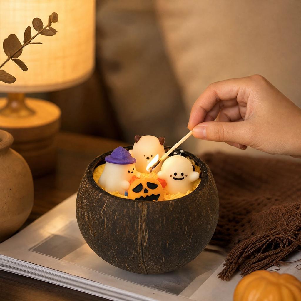 Halloween Scented Candle with Cute Design, Low Melt for Party Favors, Gift Box and Home Decor