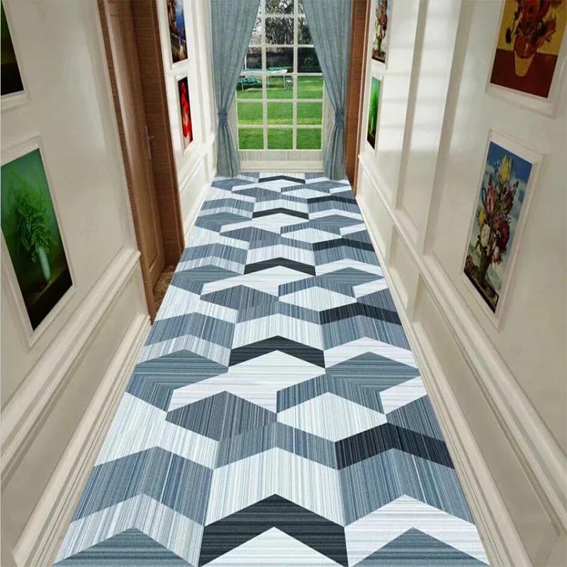 Modern Nordic Villa Long Carpet Runner Non-slip Washable for Corridor Hallway Hotel Living Room Decor