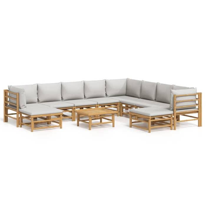 VidaXL Garden Lounge Set 11 Pcs with Light Grey Cushions Bamboo 3155097