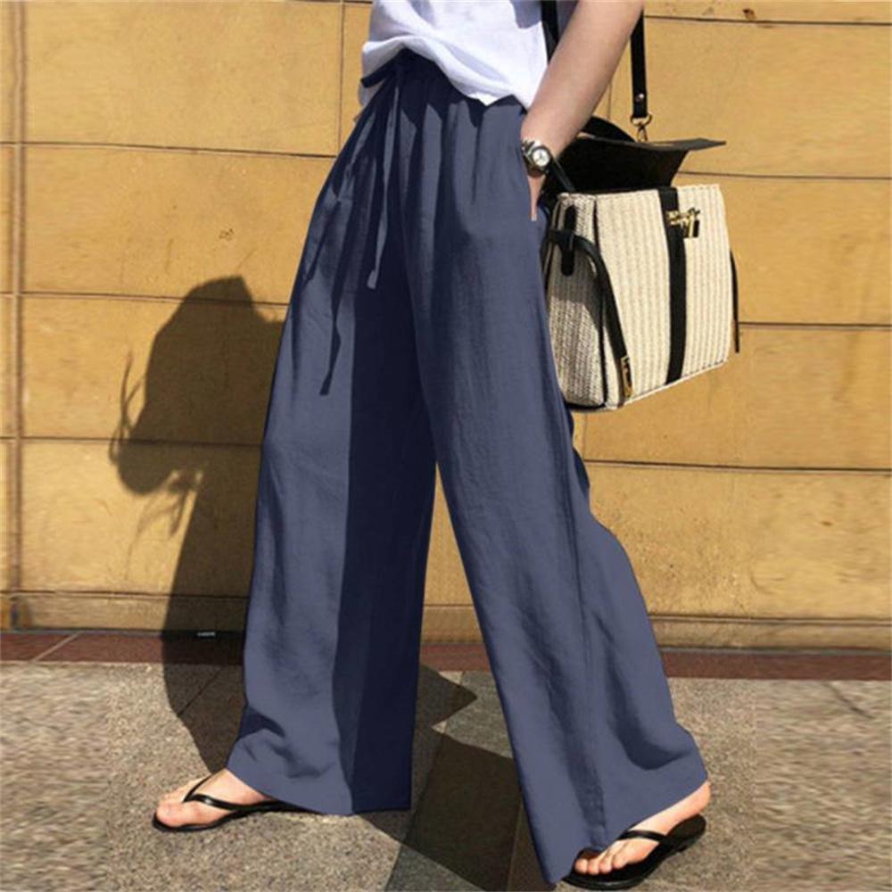 Spring Autumn Women's Wide Leg Pants Plus Size High Waist Solid Color Loose Cotton Linen Pants