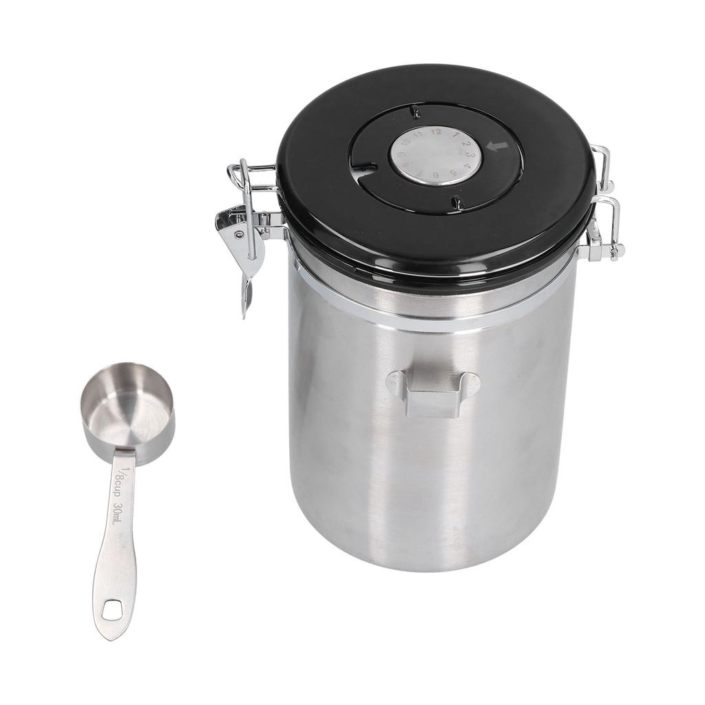 Stainless Steel Coffee Canisters with Calendar Wheel Exhaustable Coffee Jar for Home Coffee Shop