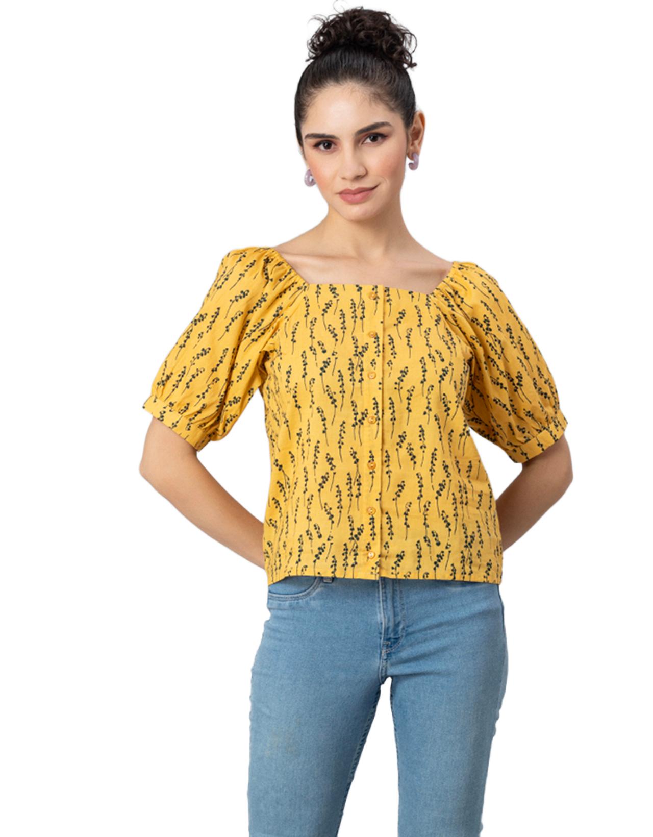 

Жіноча бавовняна сорочка з принтом Moomaya, літні шорти з квадратним вирізом і пуховими рукавами XXL жовтий