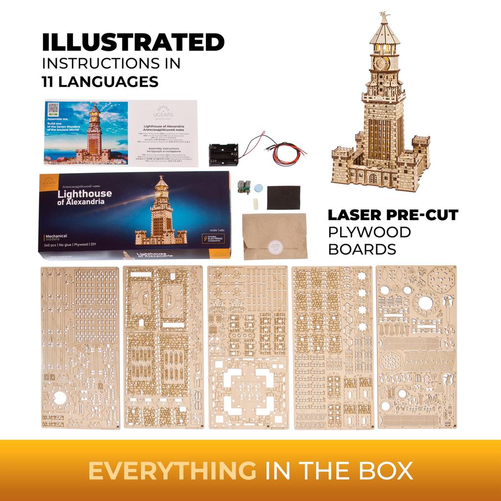 Ugears Lighthouse of Alexandria Wooden Craft No Glue or Tools Required Puzzle, Model,