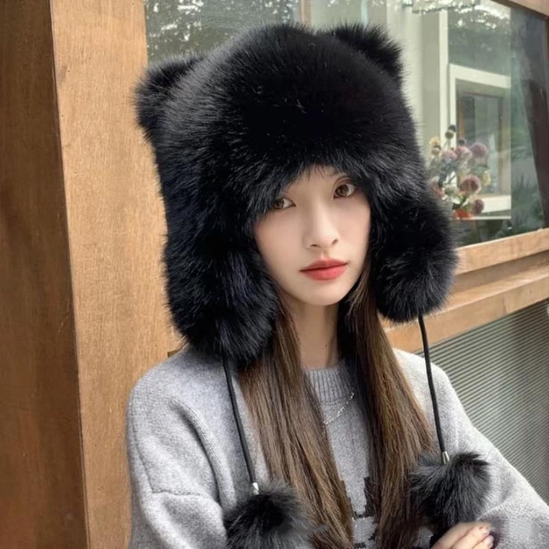 Thickened Winter Hats For Women Keep Warm Windproof Furry Trapper Hat With Cute Tail Ear Protectors Bomber Hat Winter